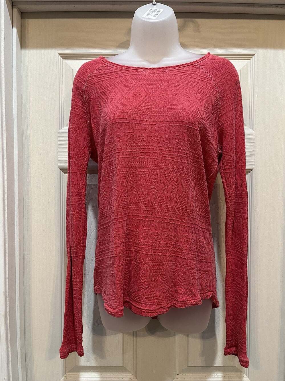 Lucky Brand Sweater Women M Lightweight Knit Pullover Slanted Long Sleeve Coral